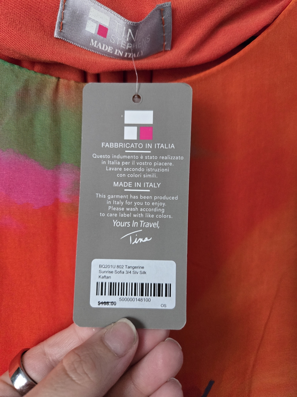 NWT Tina Stephens Italy 100% Silk Vibrant Abstract Kaftan Poncho Top Lined OS - Picture 6 of 7